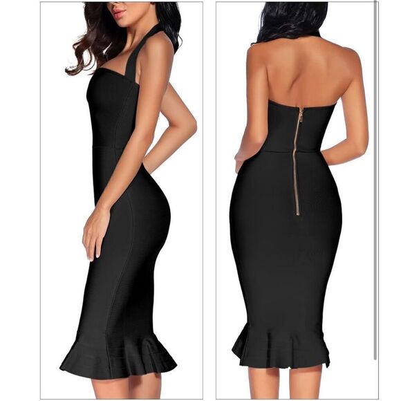New Halter Fishtail Bandage Bodycon Dress Party L - Picture 2 of 5